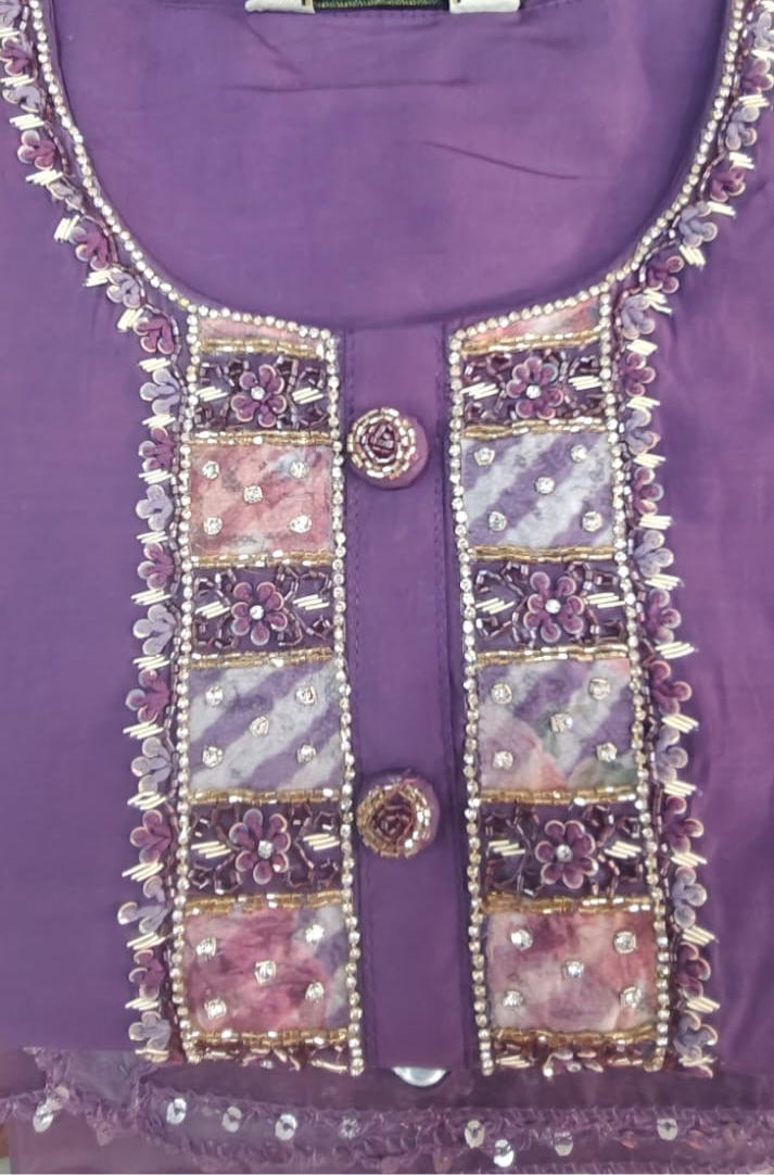 Violet suit with beautiful floral dupatta