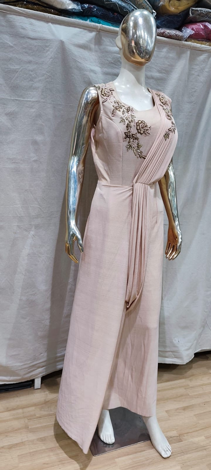 Baby pink Gown with drape style design