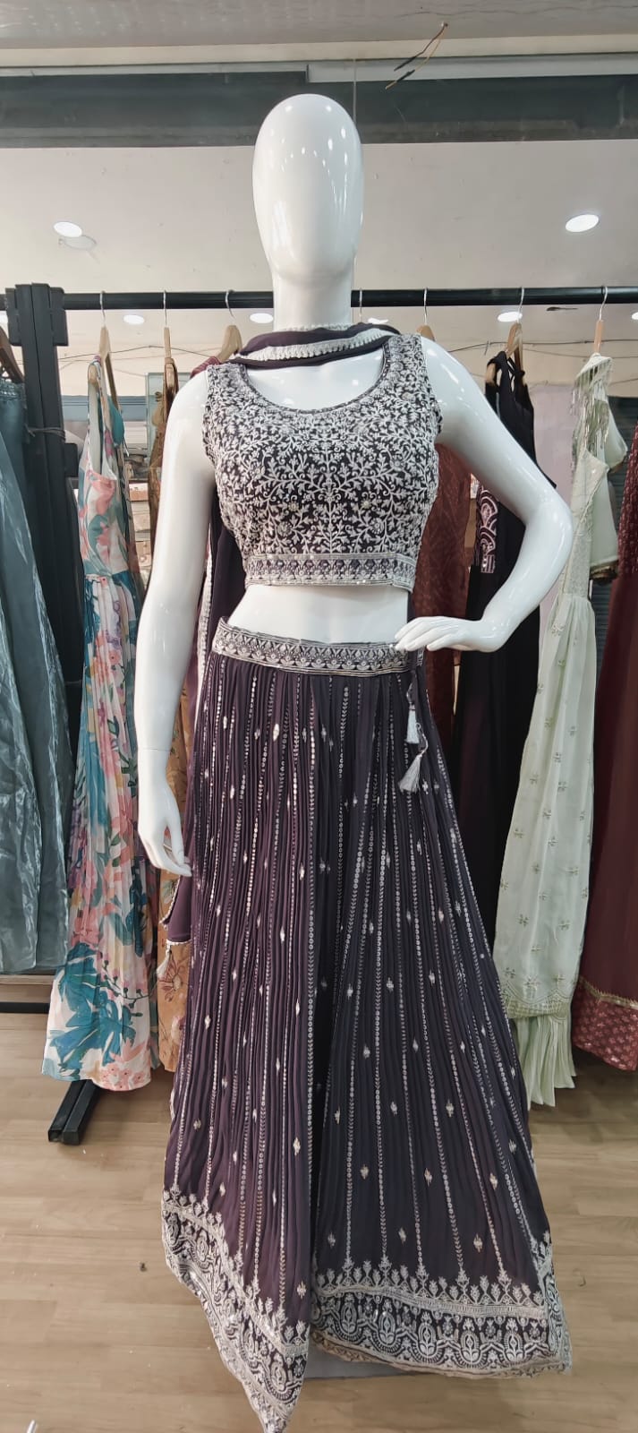 Georgette Crush Lehenga - purple