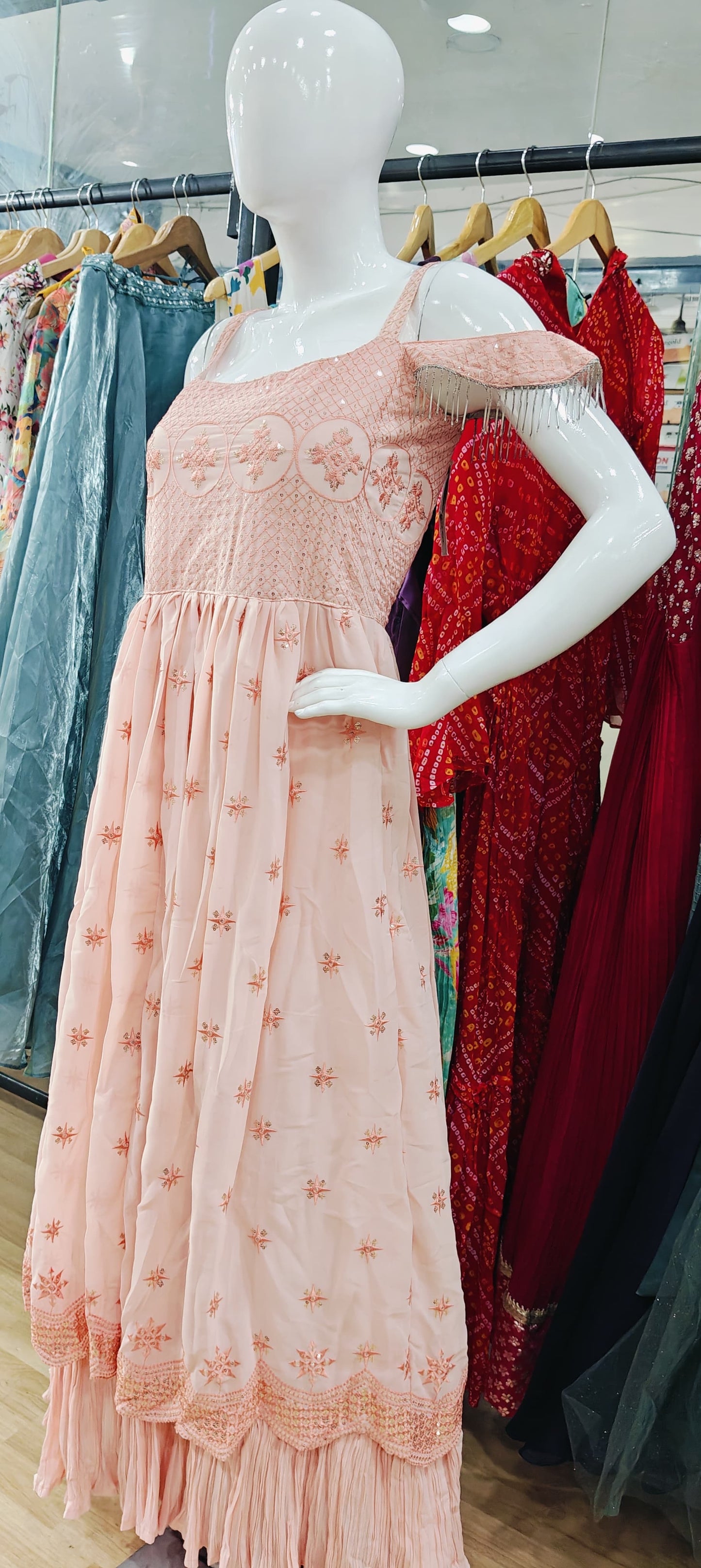 Georgette cold shoulder gown