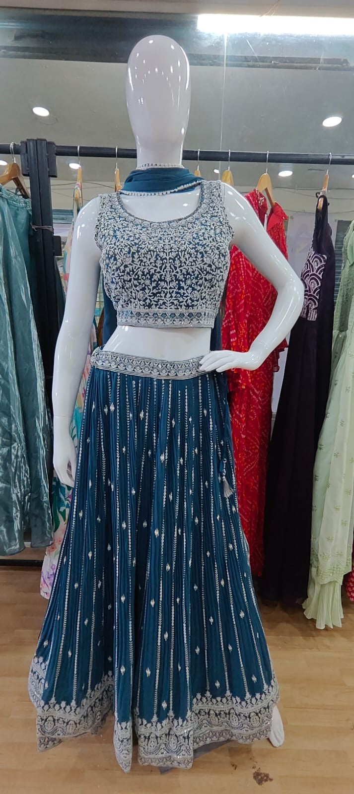 Heavily embroidered Lehenga blue