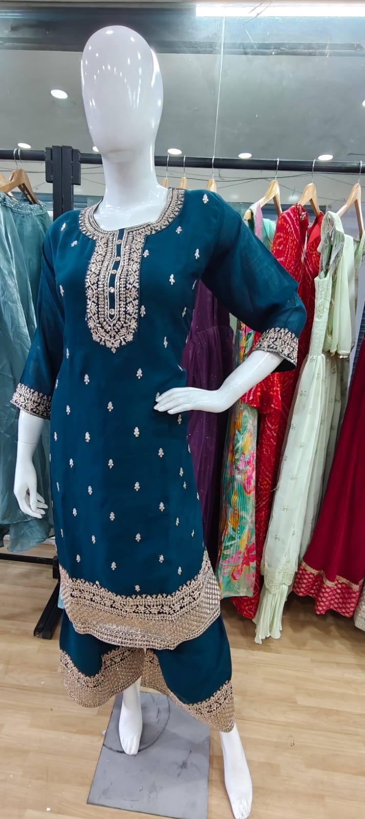 Blue suit with embroidered dupatta