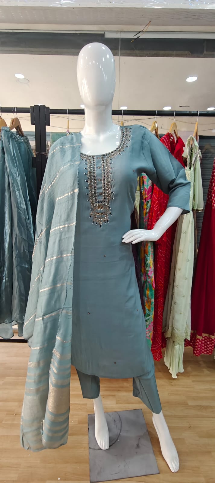 Sky blue suit with banarasi dupatta