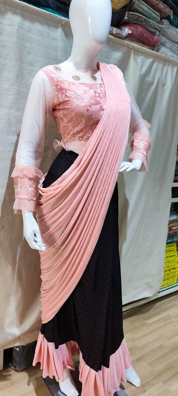 Pink and black one min saree