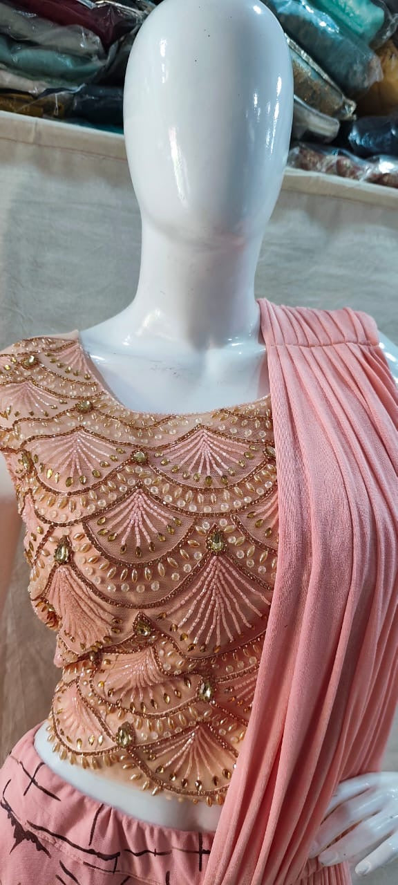 Peach & pink one min saree