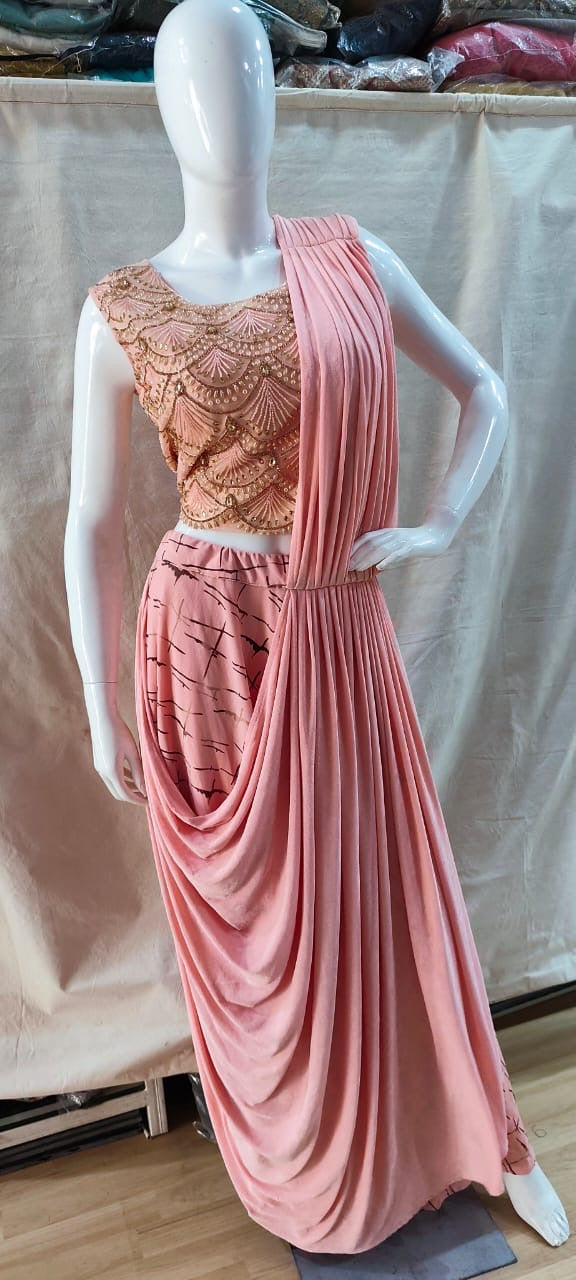 Peach & pink one min saree