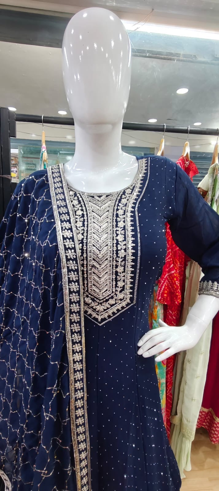 Blue anarkali suit with heavy bodice dupatta