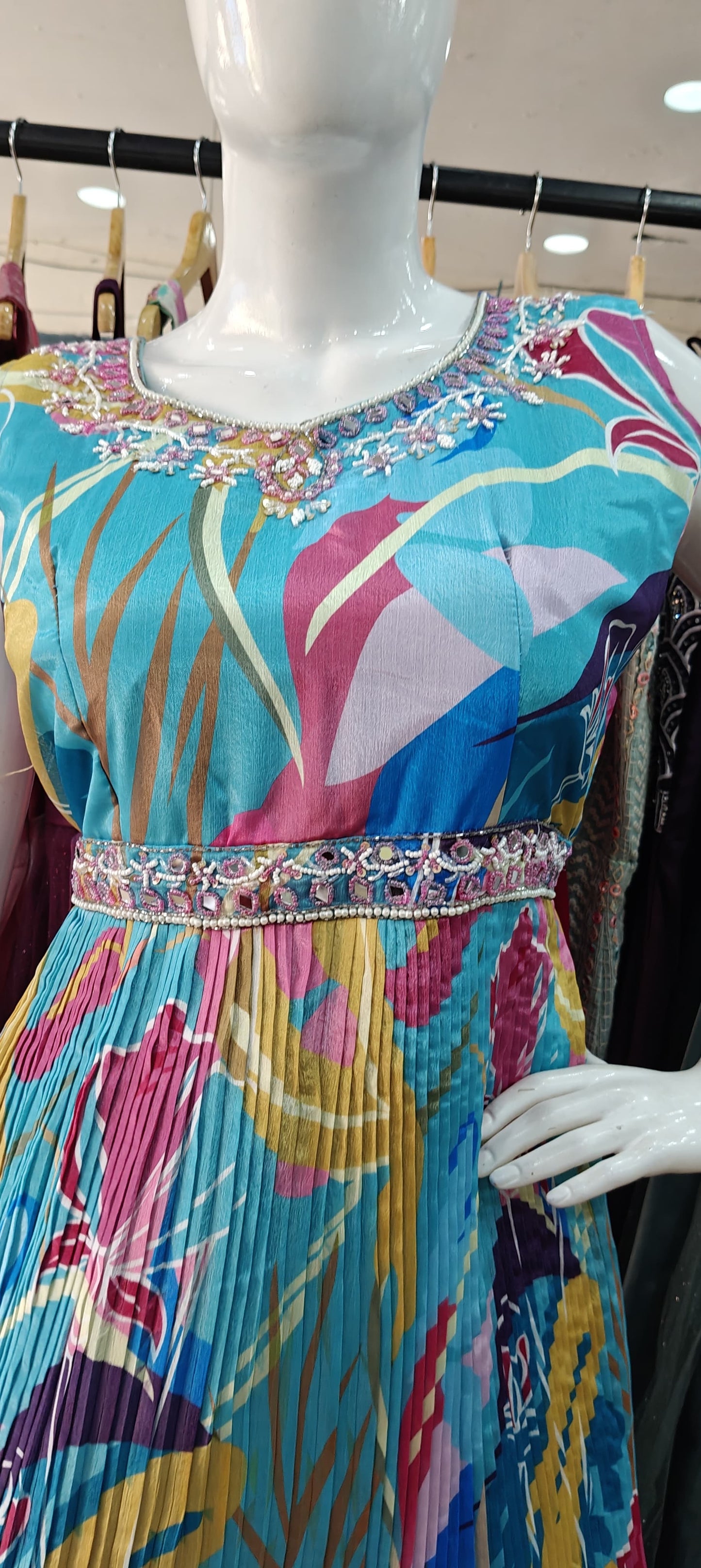 Blue abstract crushed Gown