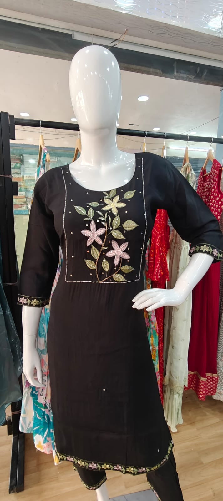 Black suit with floral print