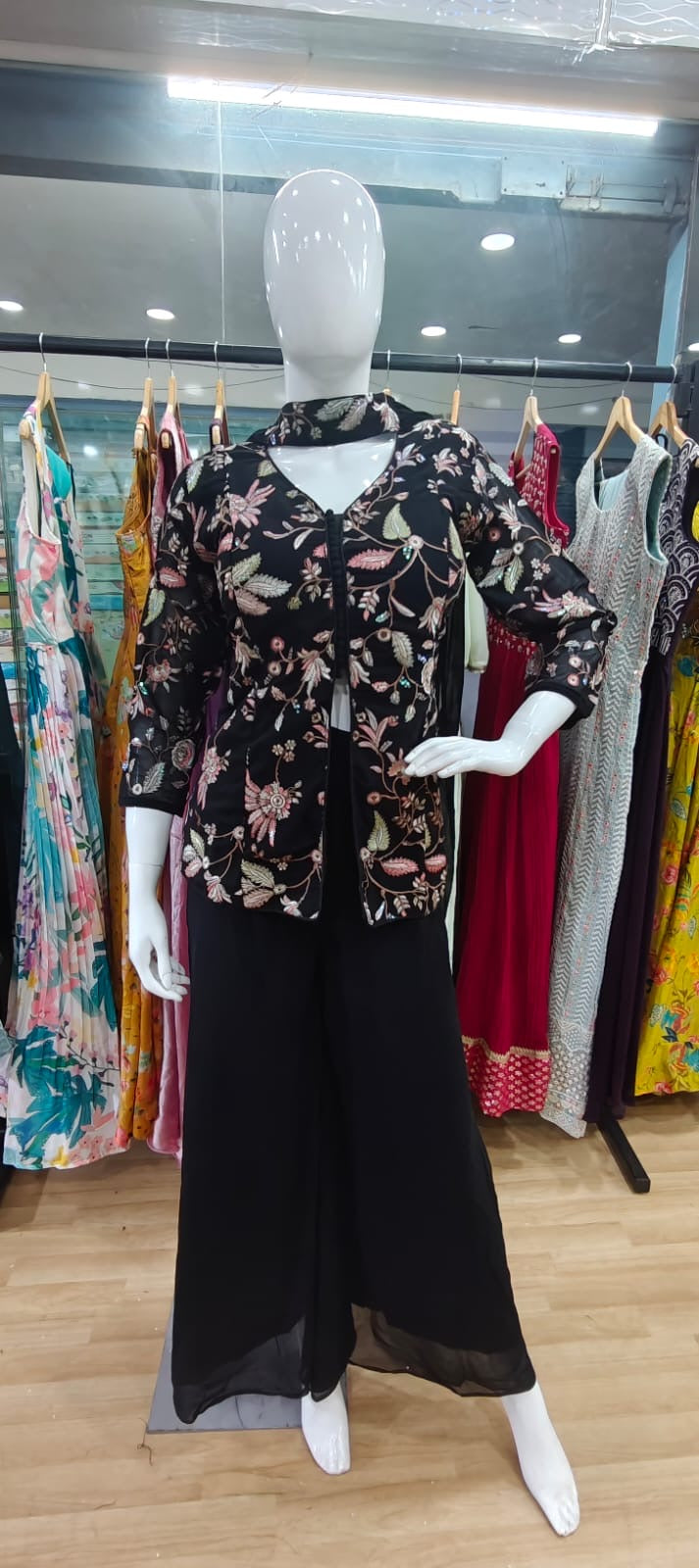 Black floral peplum set