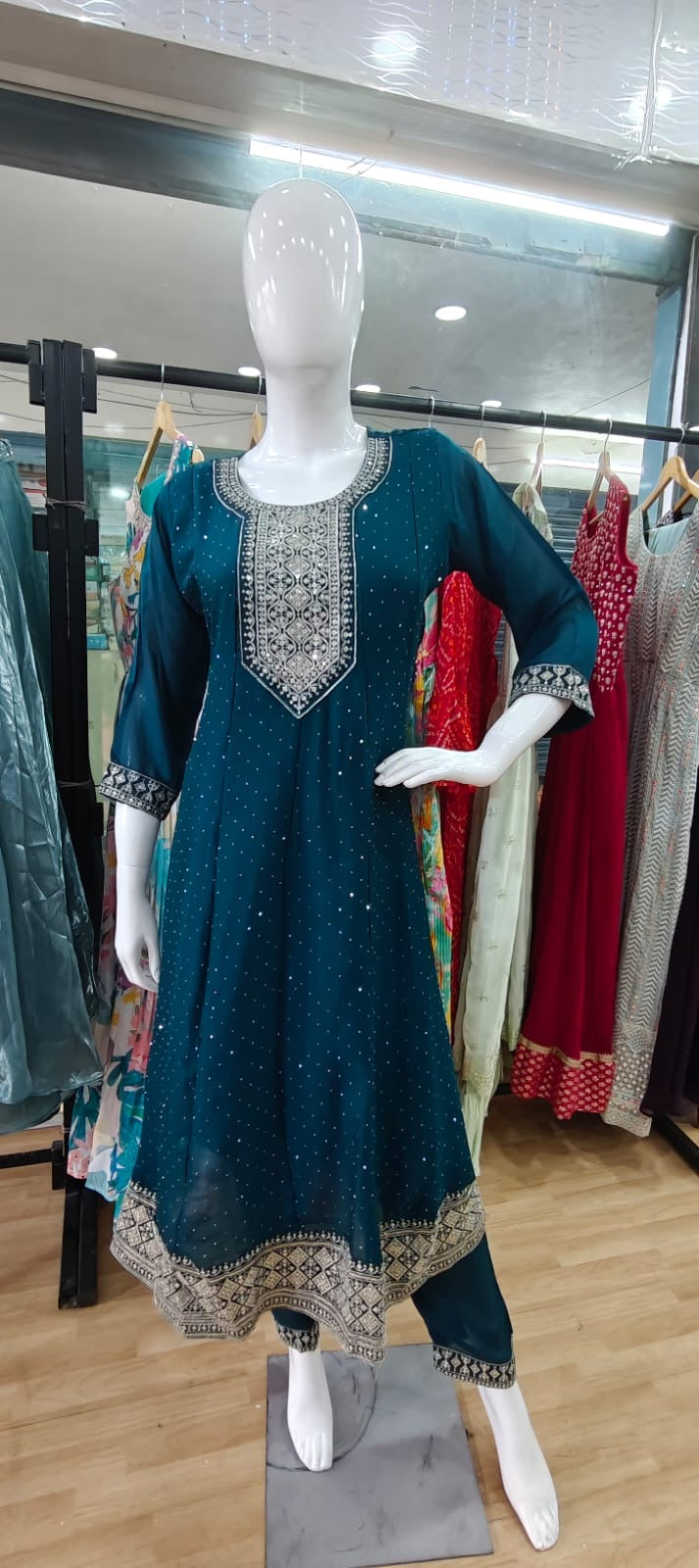 Peacock blue suit with georgette dupatta