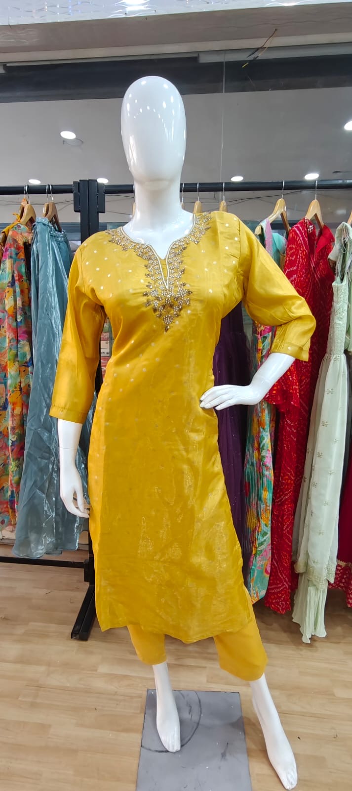 Yellow tissue silk suit