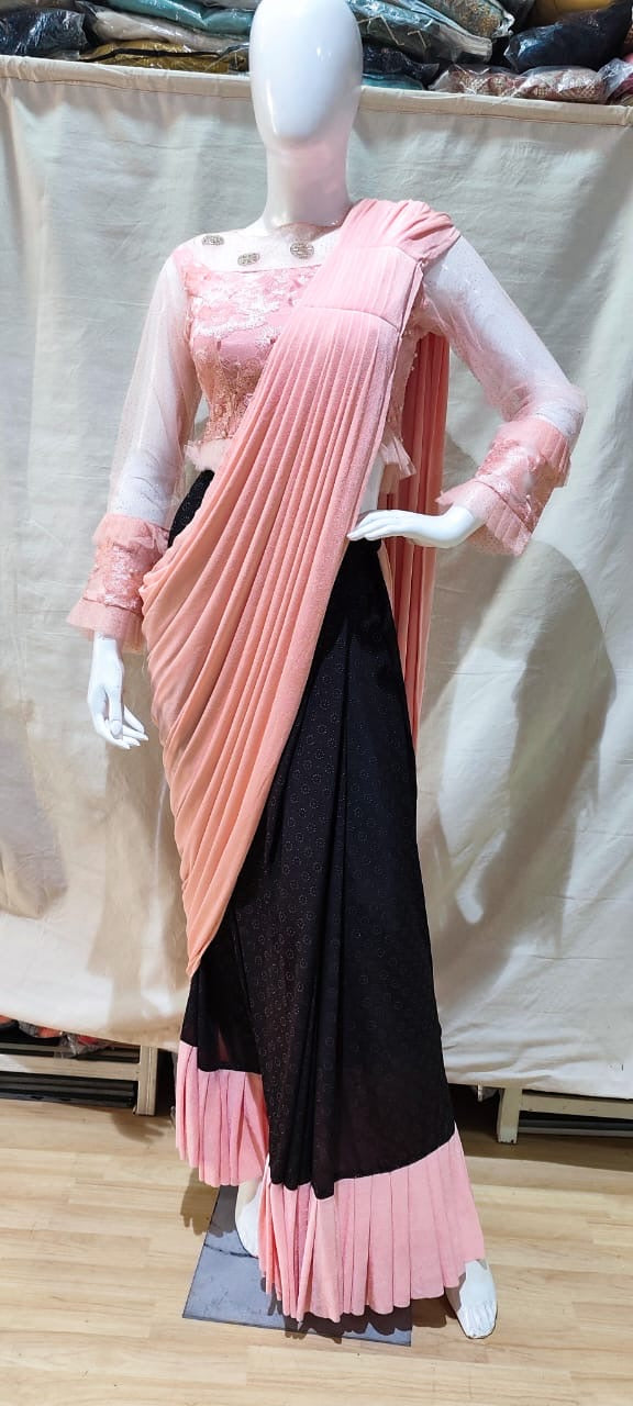 Pink and black one min saree