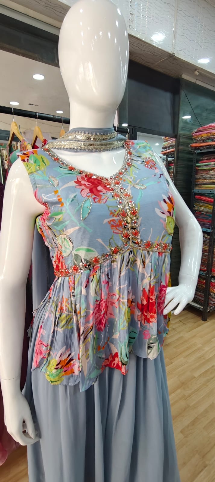 Floral Grey peplum set