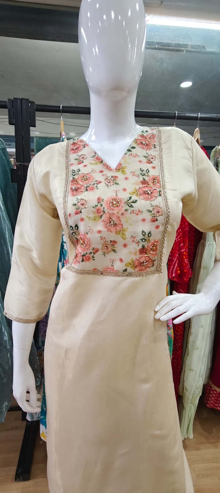 Cream floral print suit