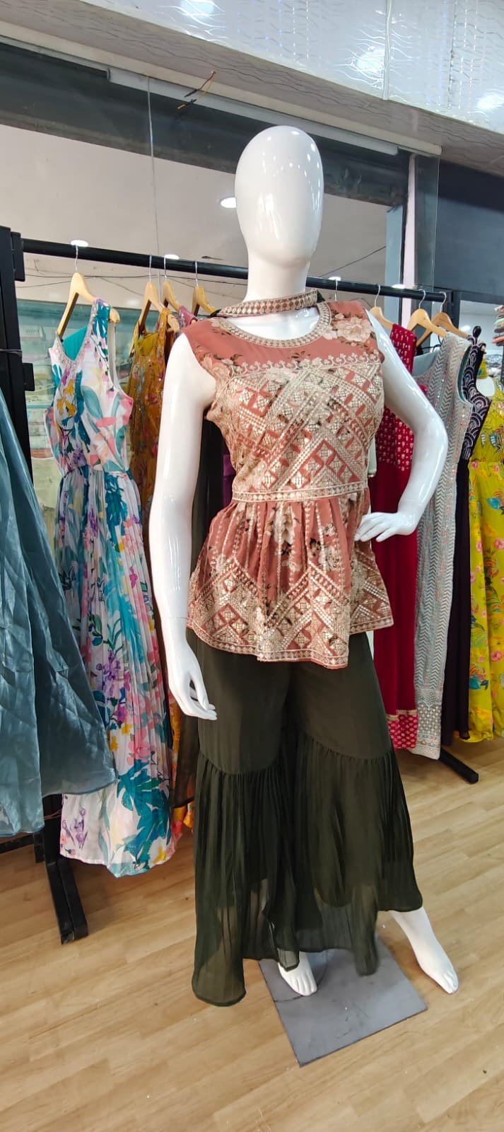 Burnt orange and green sharara set