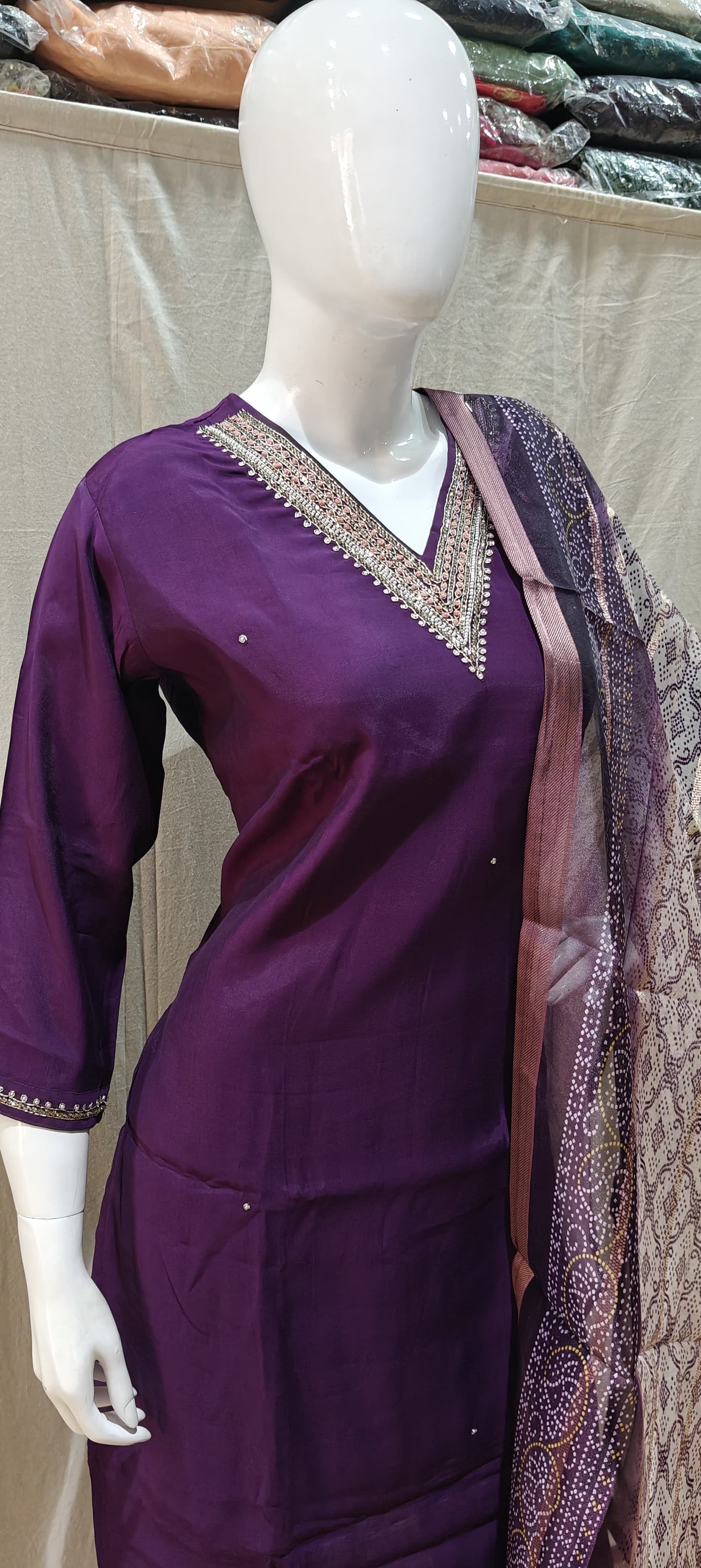 Purple plus size salwar with printed dupatta
