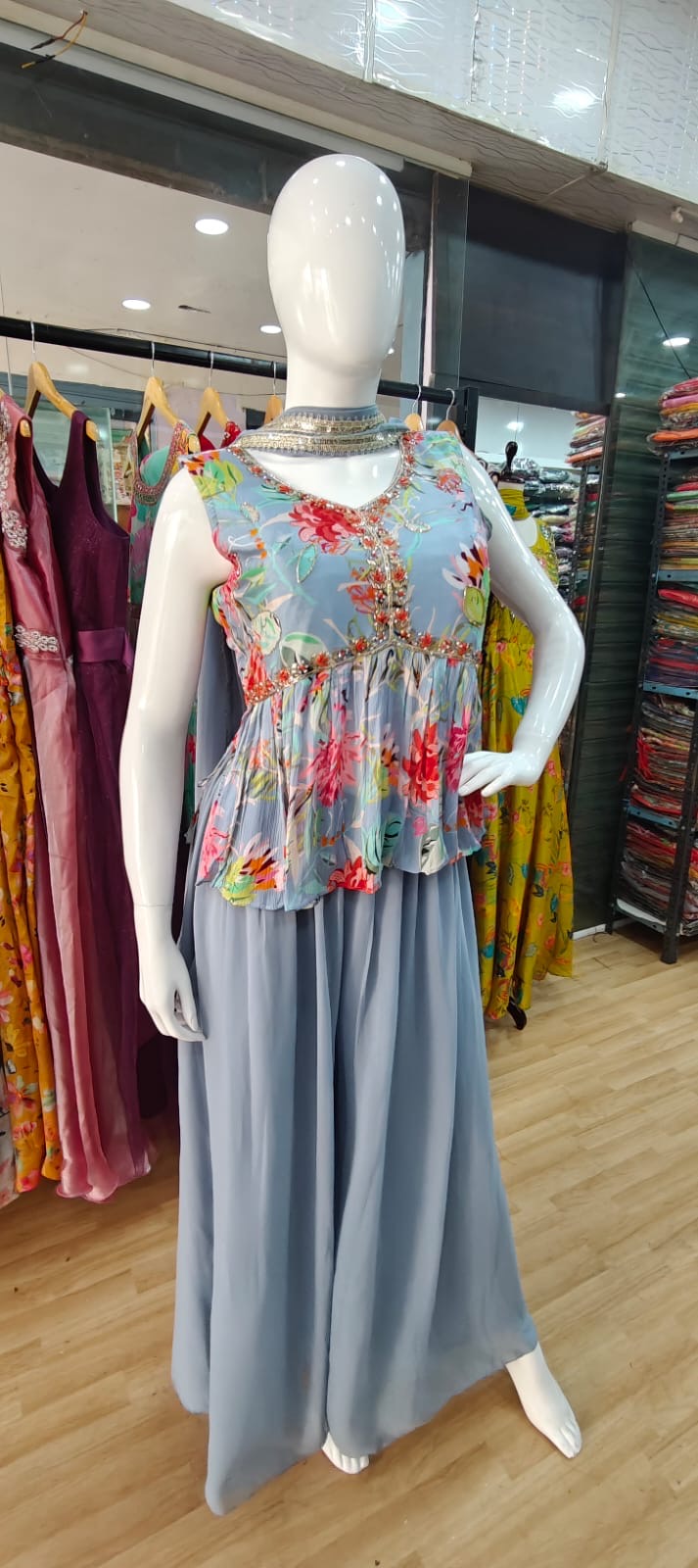 Floral Grey peplum set