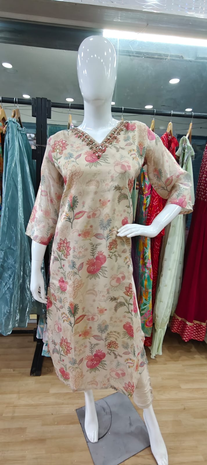 Cream floral tissue suit