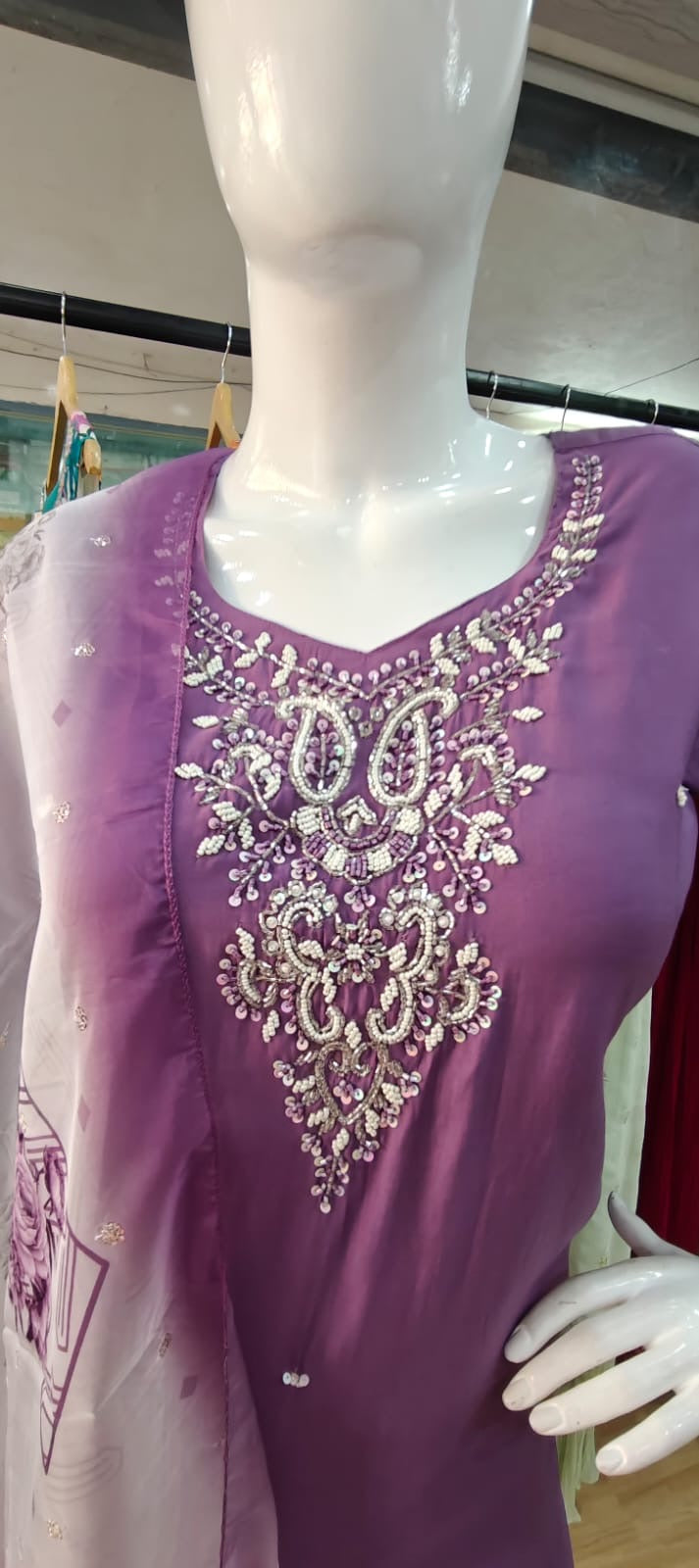 Pink suit with white and pink dupatta