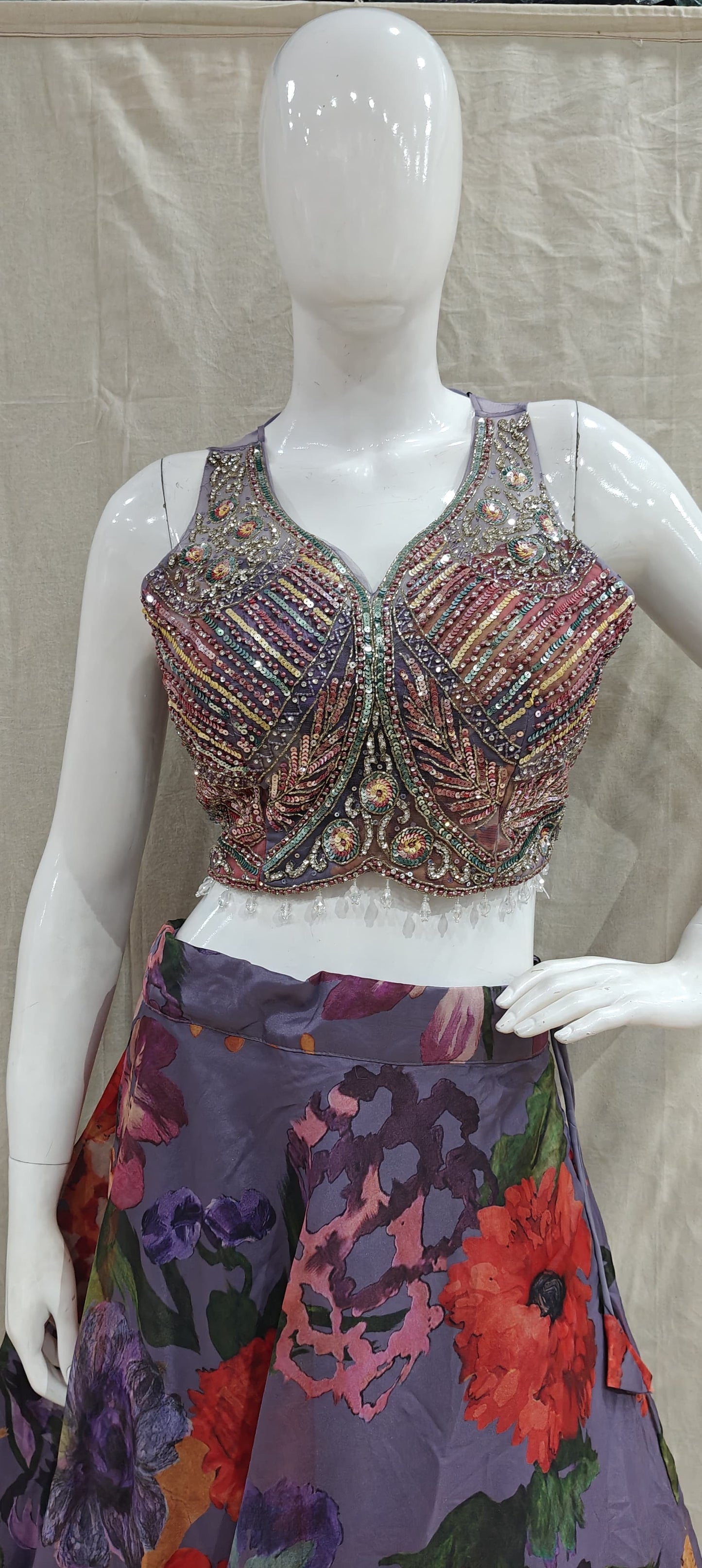 Purple floral lehenga with h