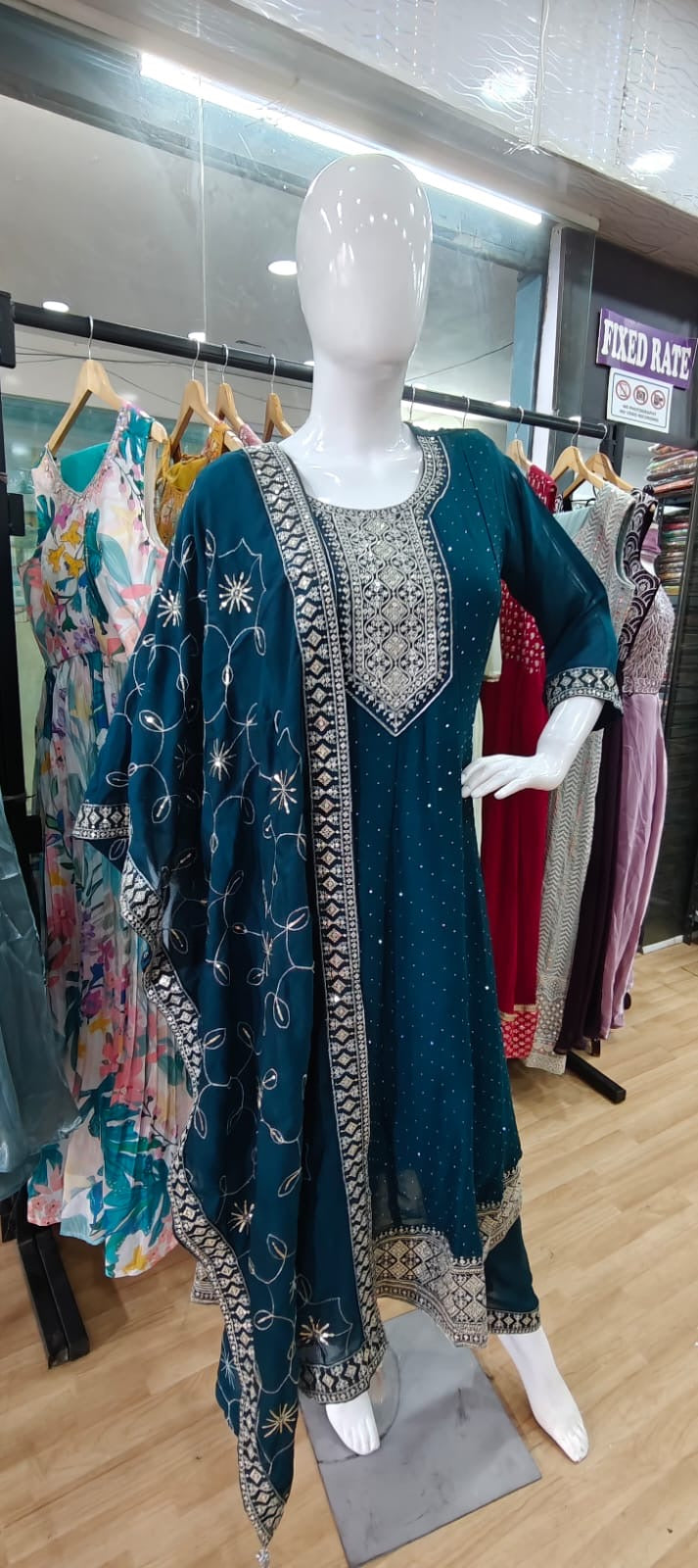 Peacock blue suit with georgette dupatta
