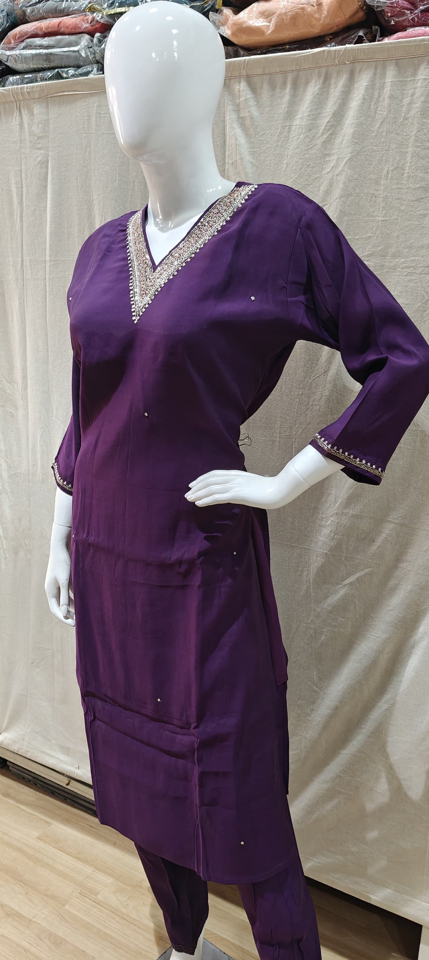 Purple plus size salwar with printed dupatta
