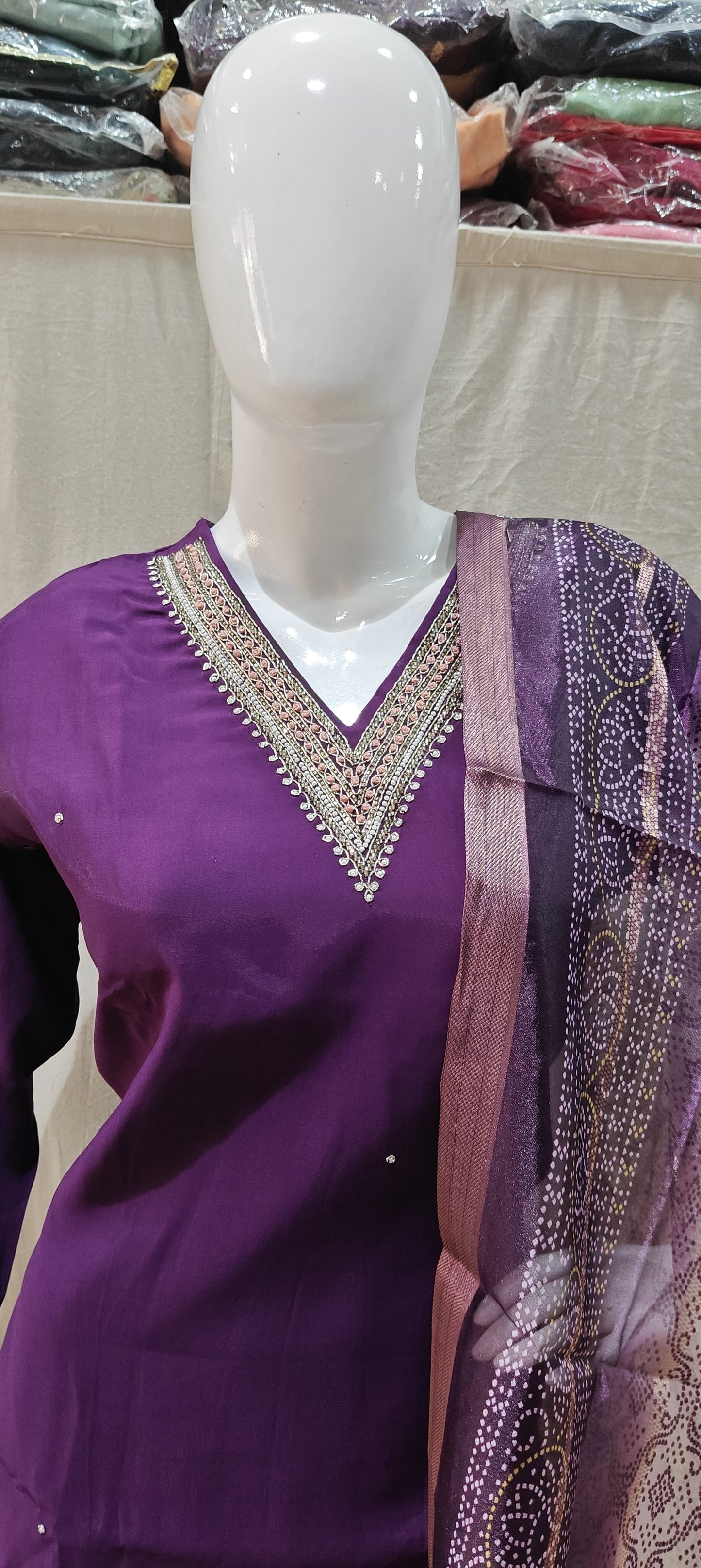 Purple plus size salwar with printed dupatta