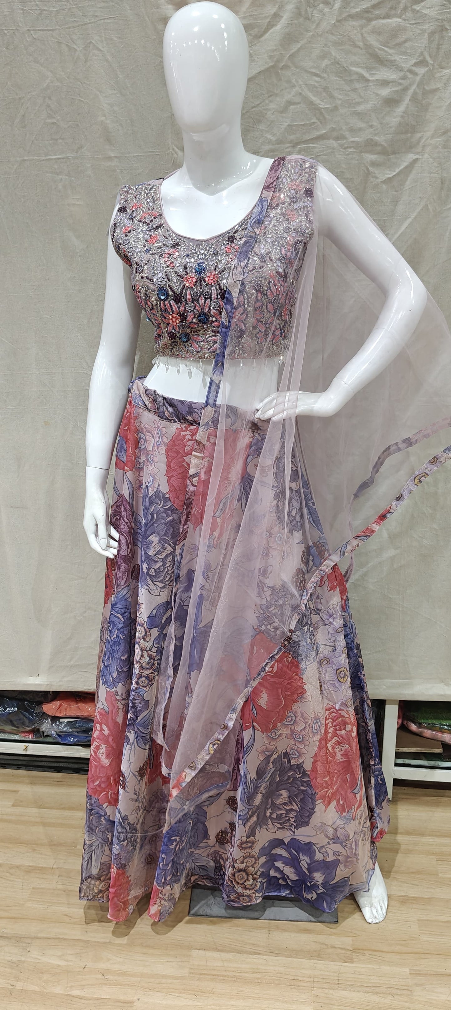 Multi coloured floral lehenga