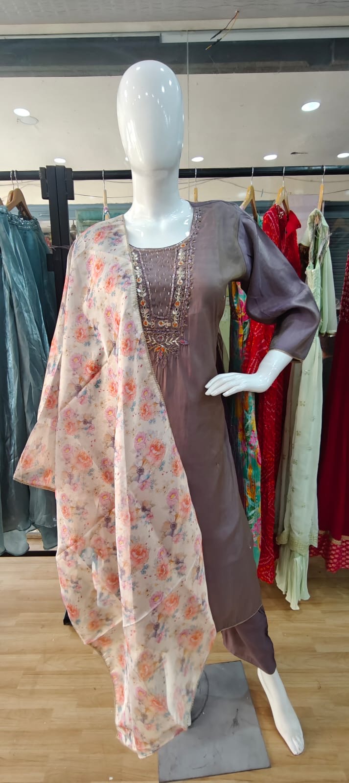 Blush pink with printed dupatta