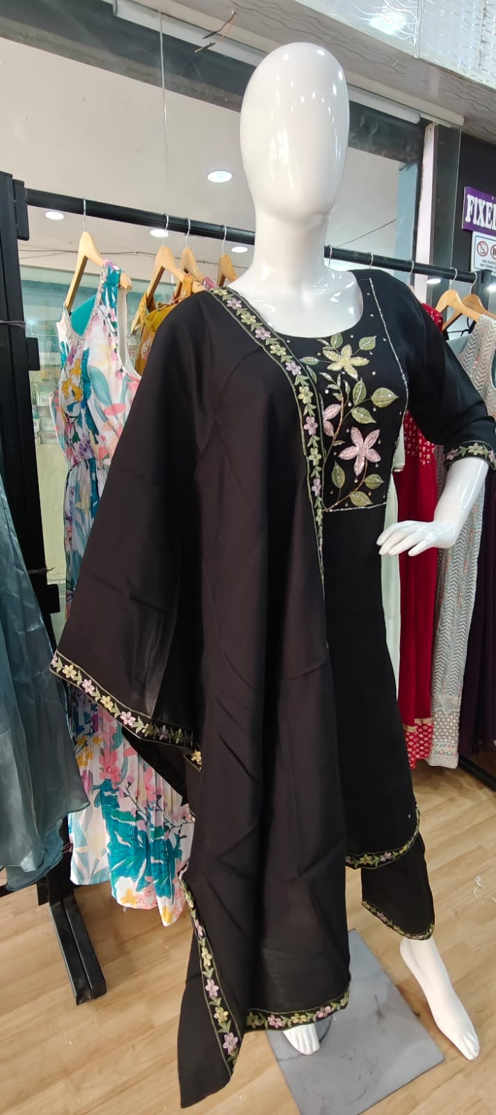 Black suit with floral print