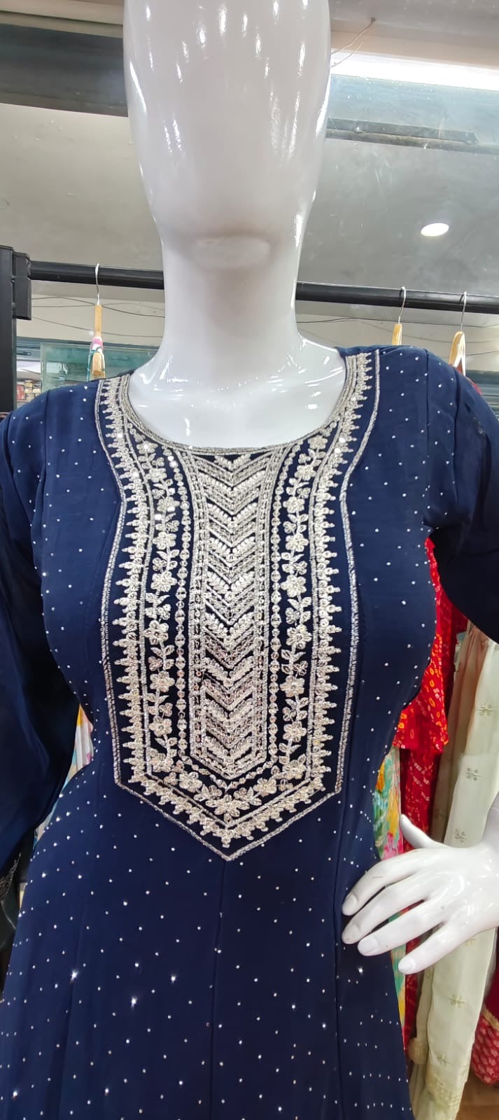 Blue anarkali suit with heavy bodice dupatta