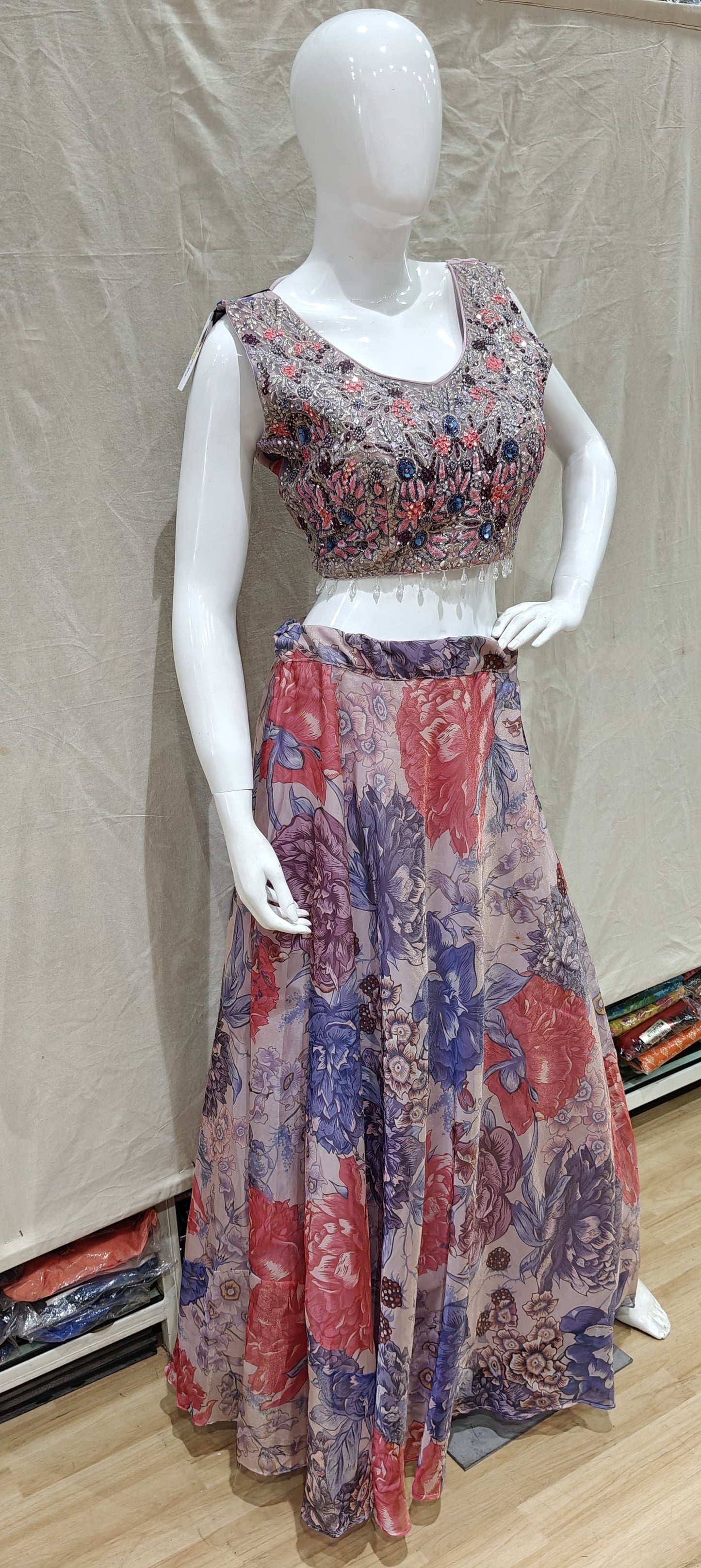 Multi coloured floral lehenga