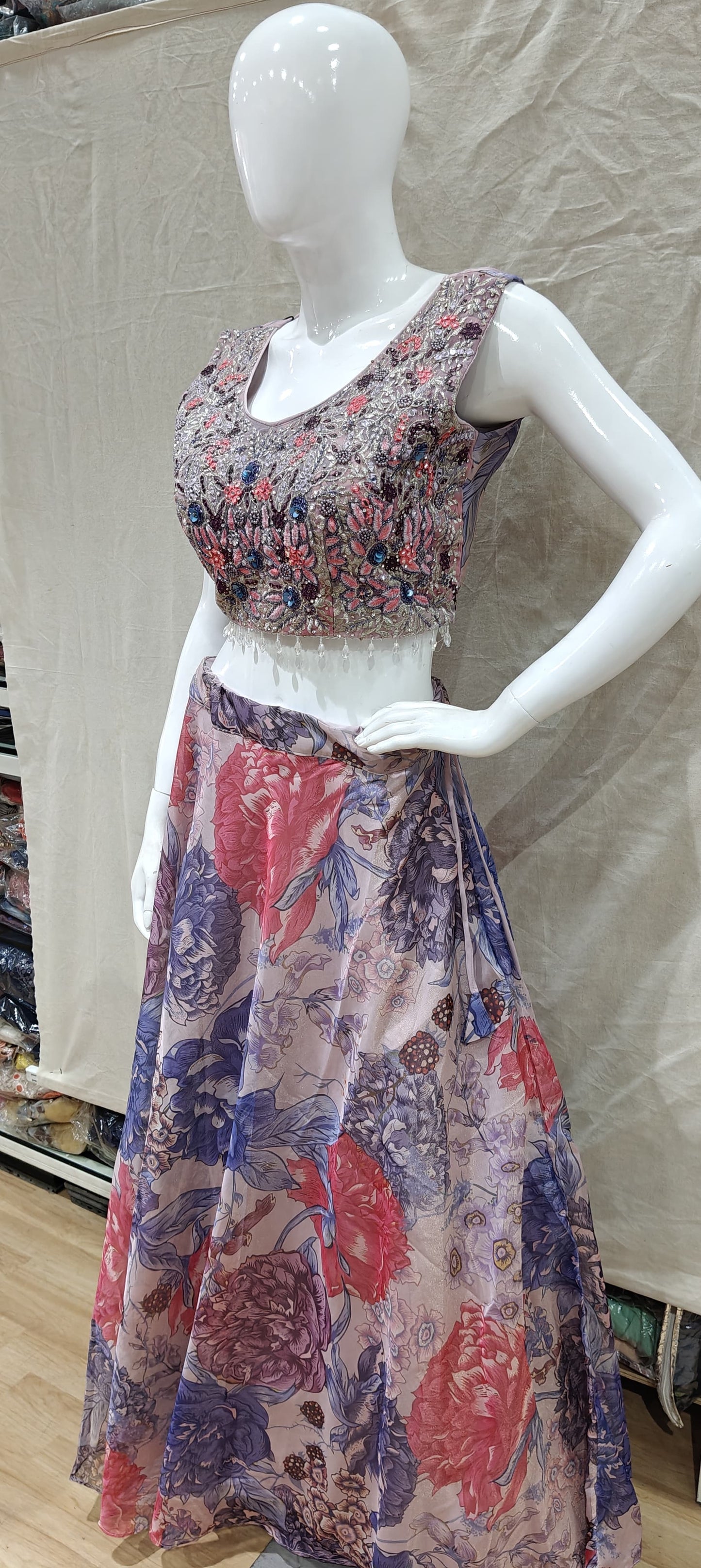 Multi coloured floral lehenga