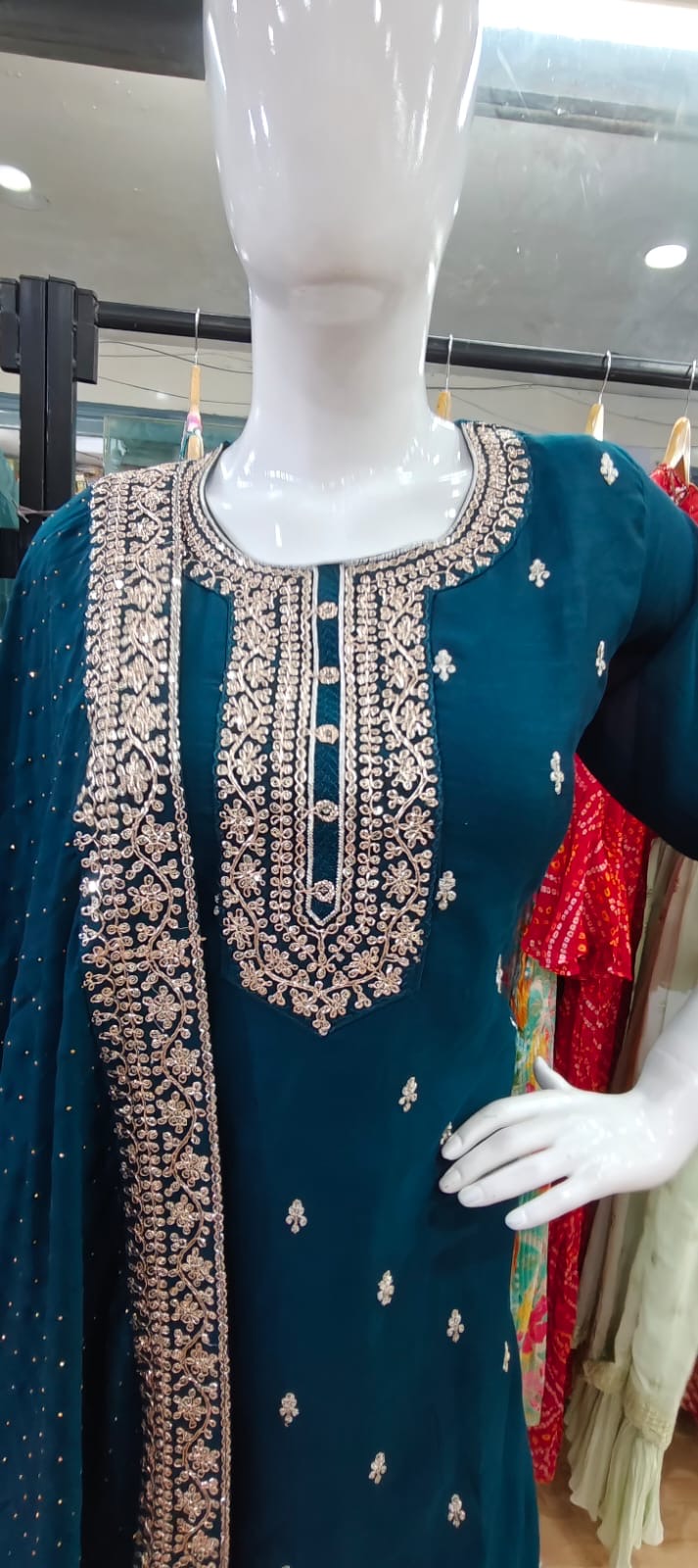 Blue suit with embroidered dupatta