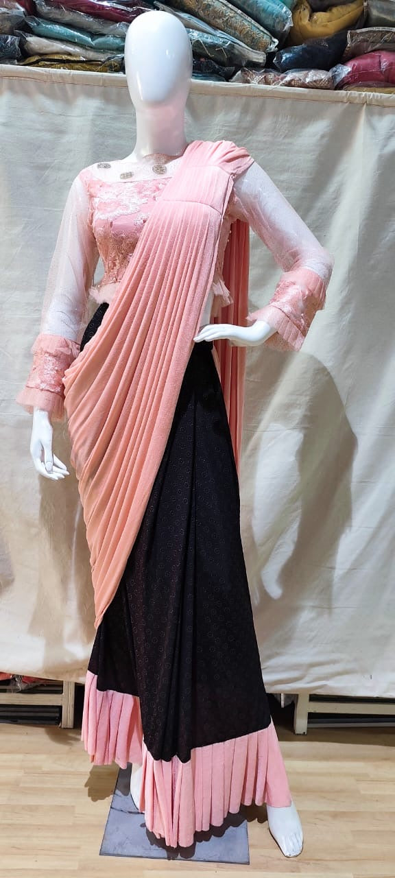 Pink and black one min saree