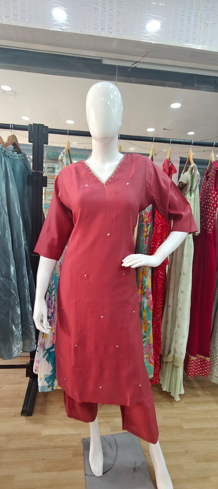 Royal Cotton mul red suit with banarasi dupatta