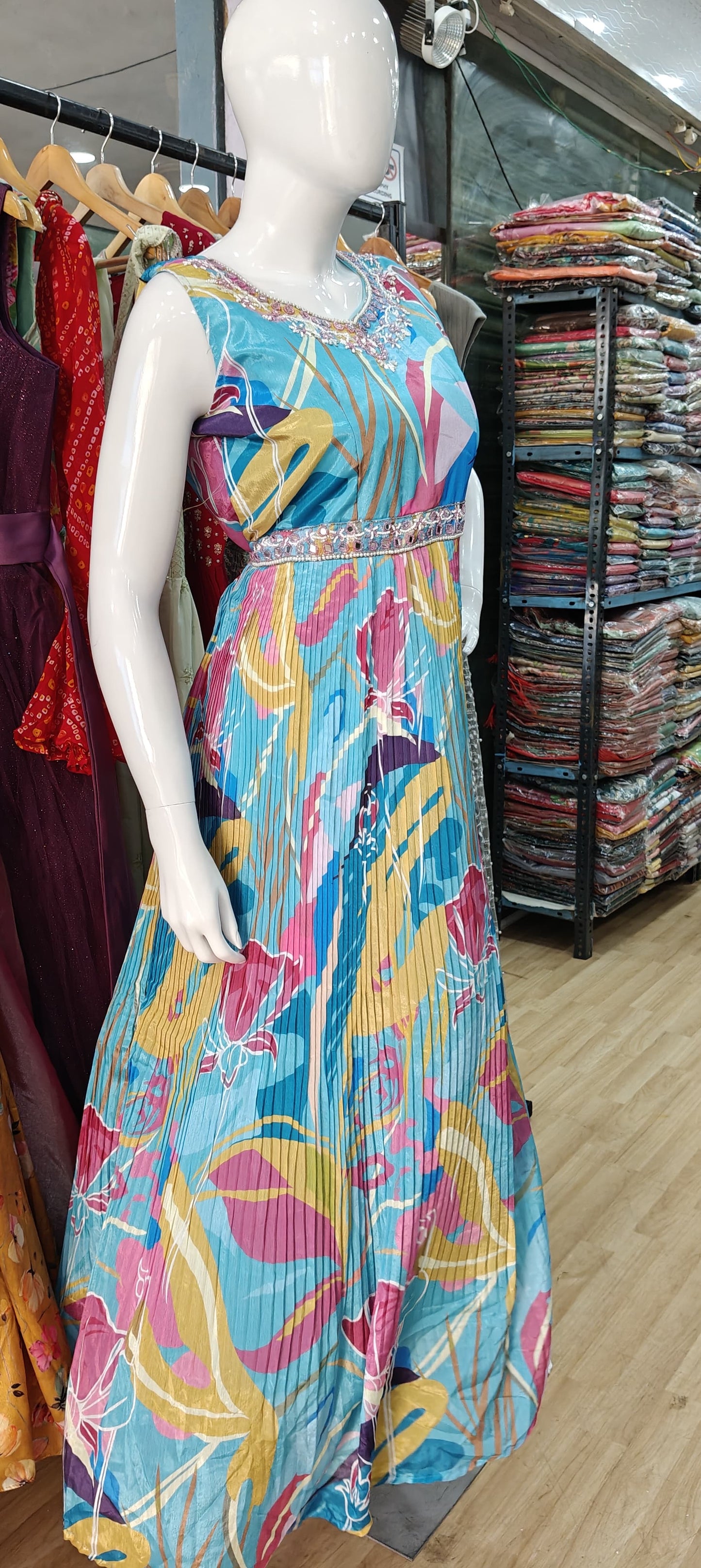Blue abstract crushed Gown