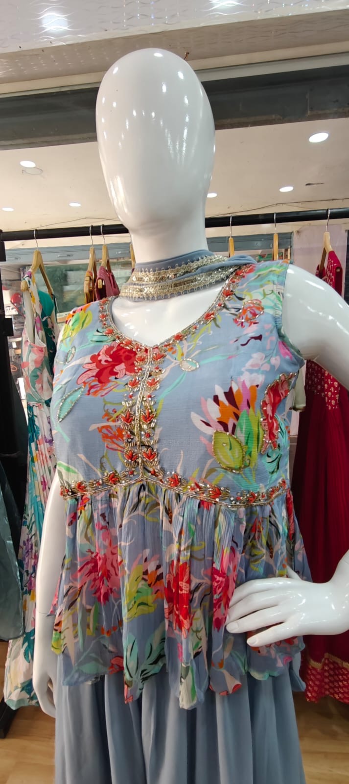 Floral Grey peplum set