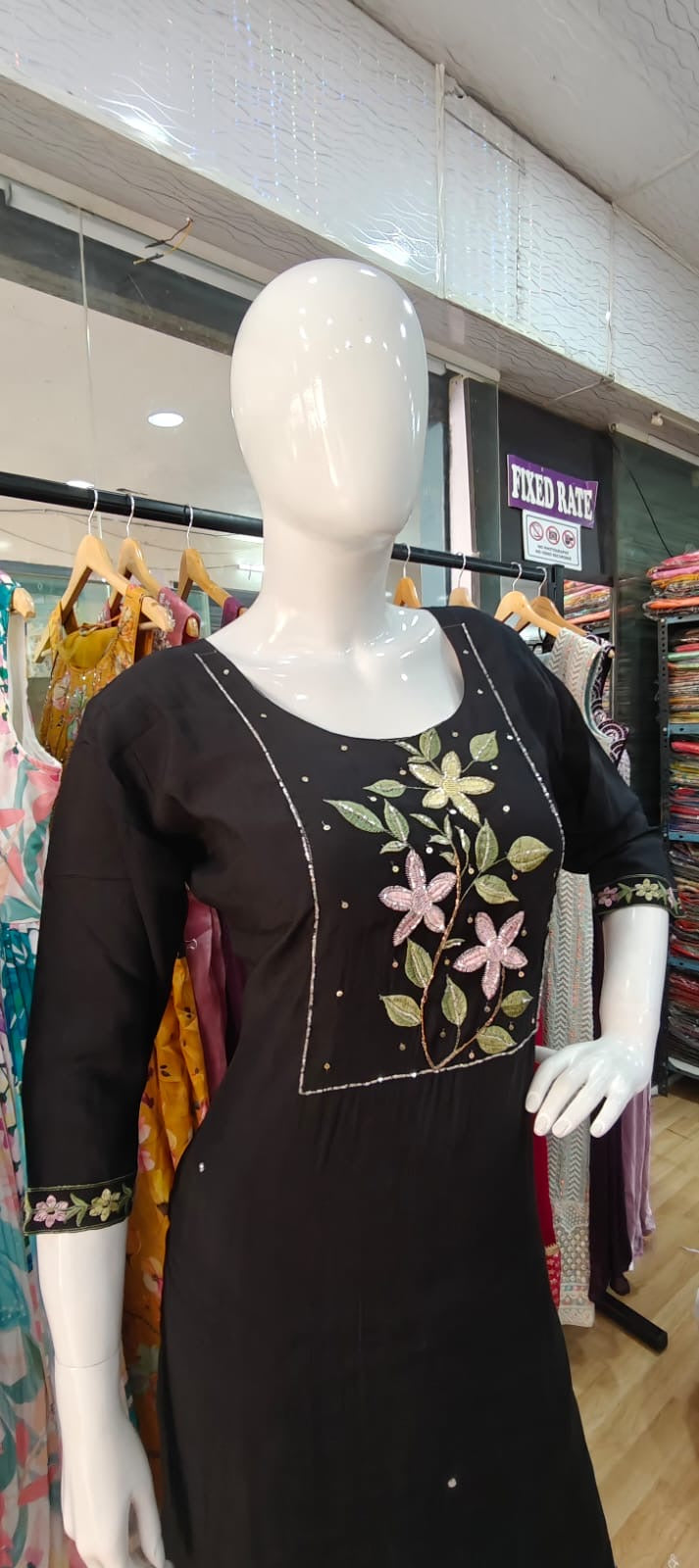 Black suit with floral print