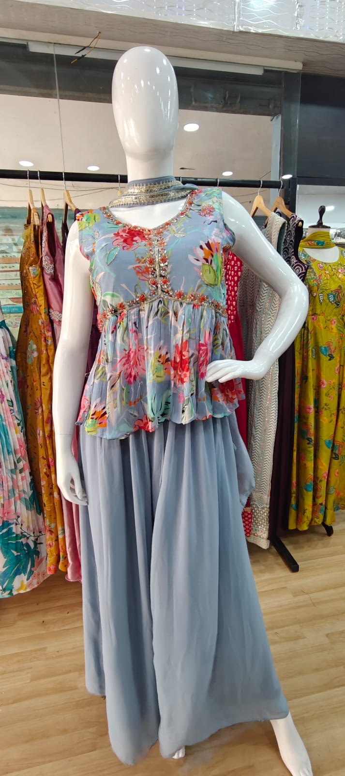 Floral Grey peplum set