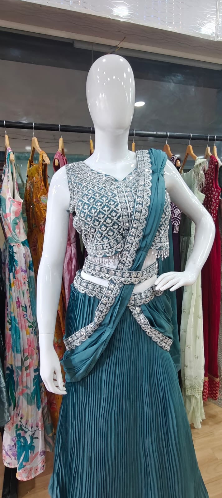 Drape style lehenga- peacock Blue