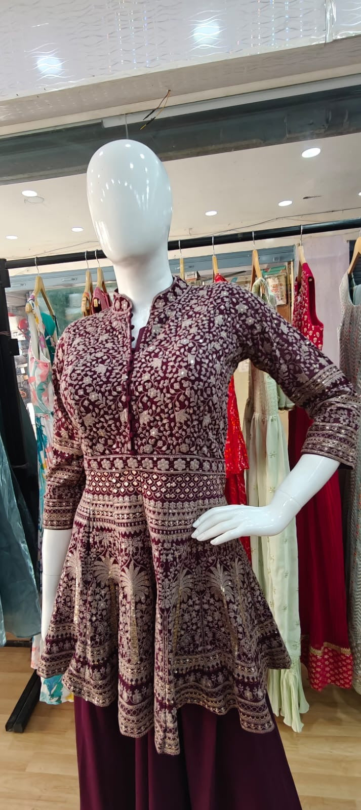 Maroon embroidered peplum set