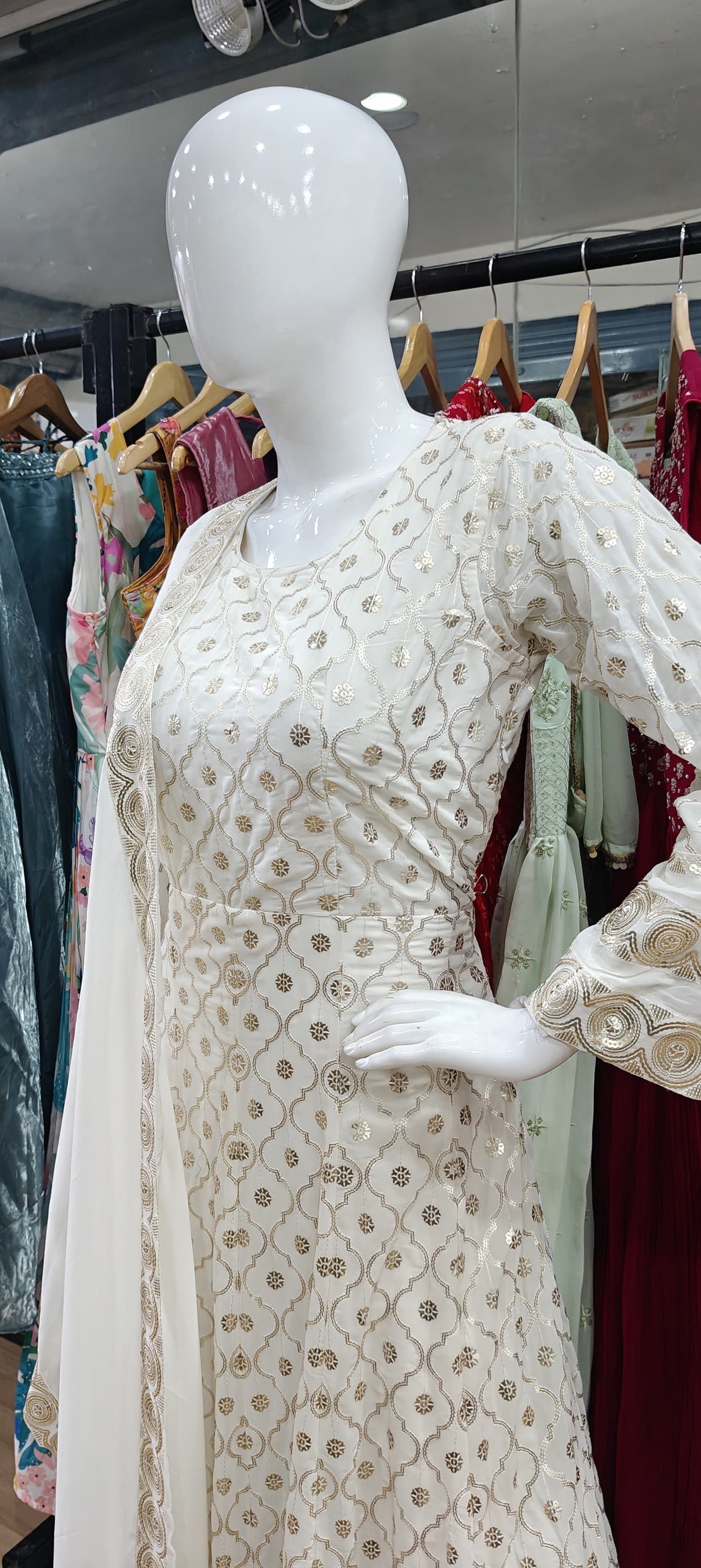 White and gold Anarkali long dress