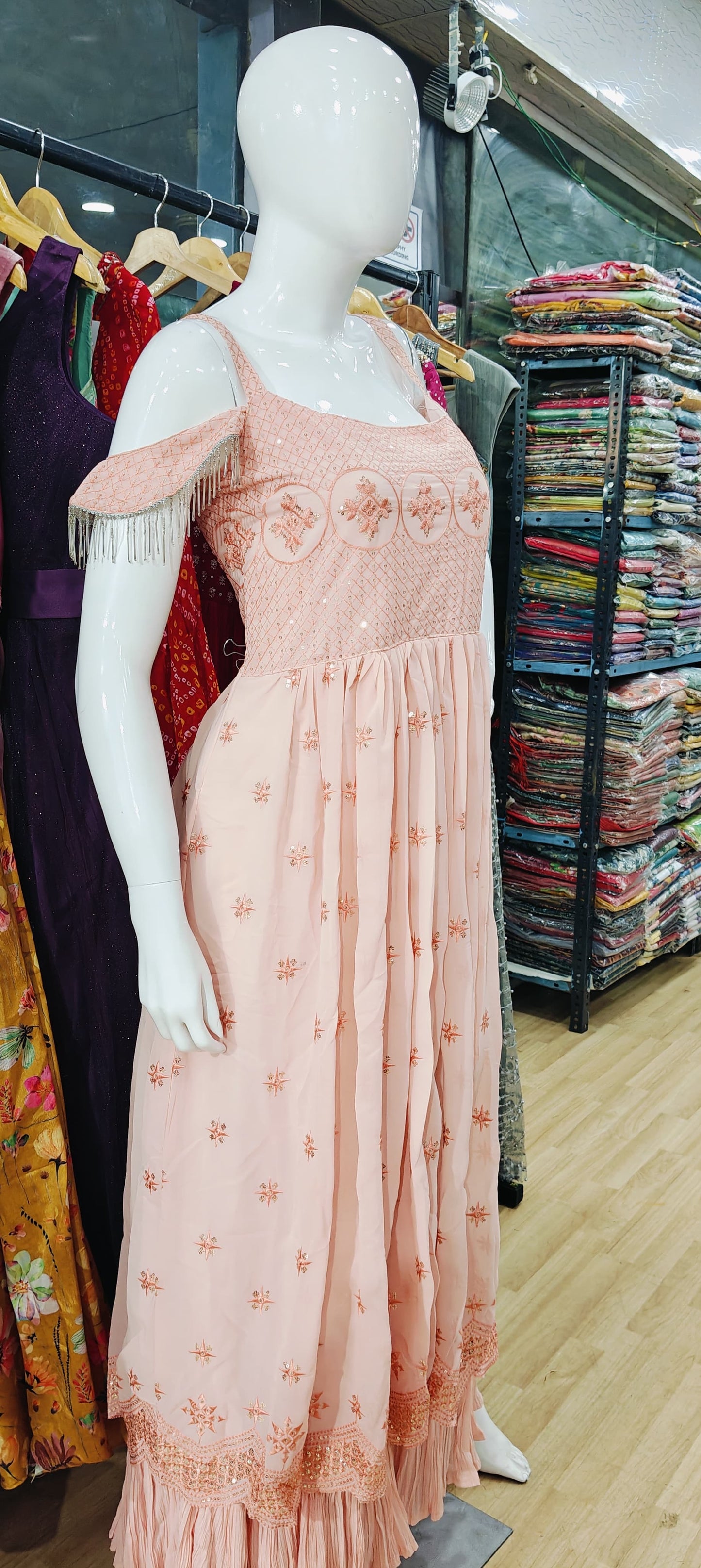 Georgette cold shoulder gown