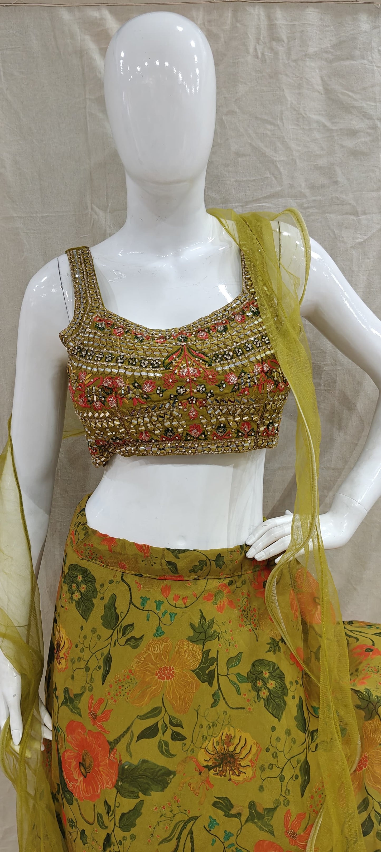 Mustard yellow floral lehenga set