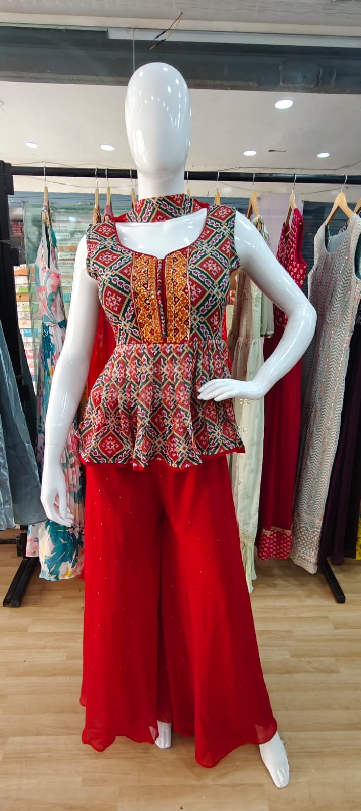 Red patola peplum set