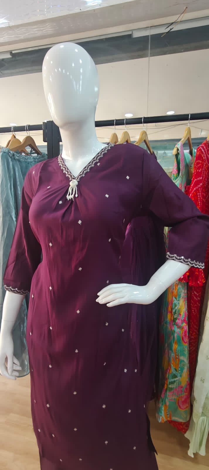 Plum Anarkali suit with stunning floral print dupatta
