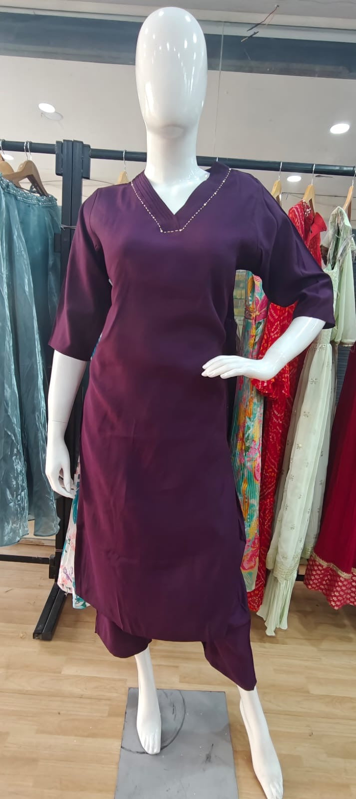 Wine mul cotton suit with printed dupatta