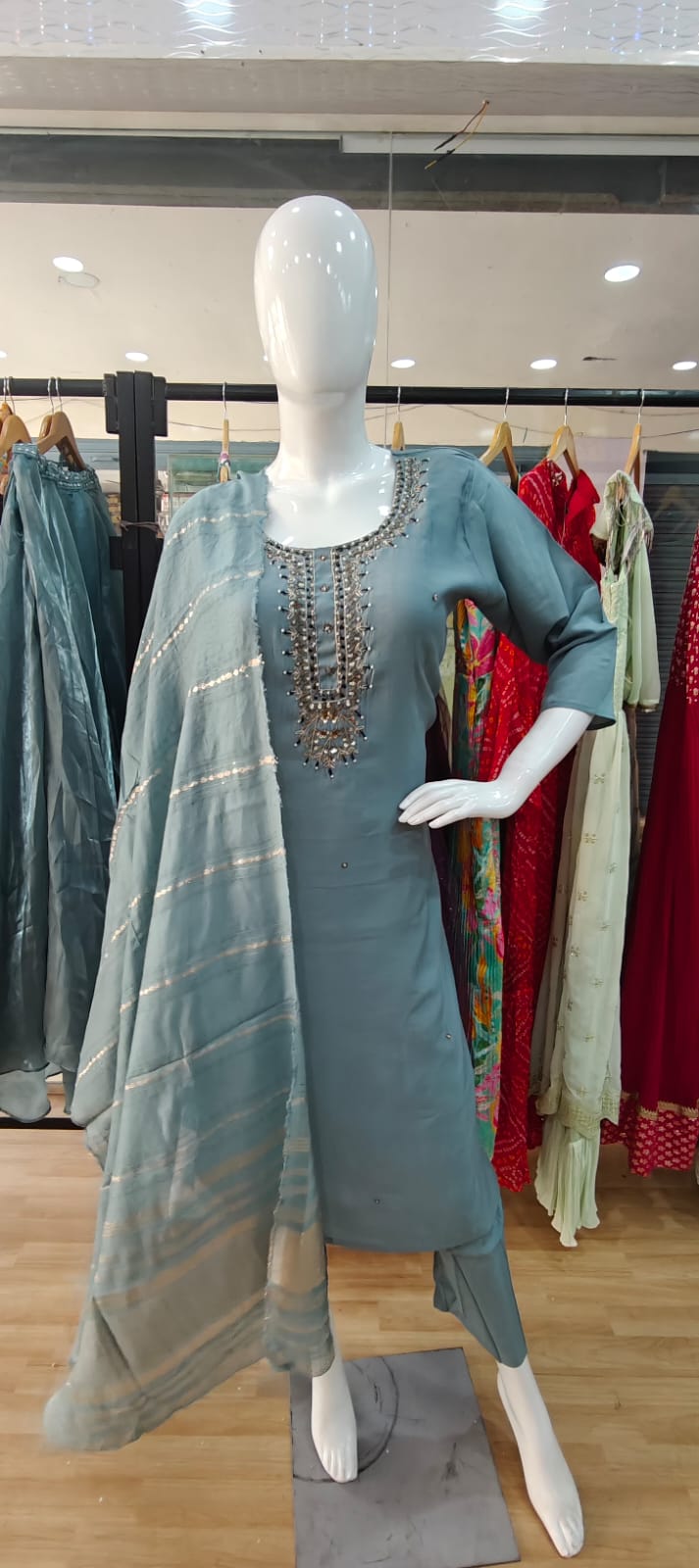 Sky blue suit with banarasi dupatta